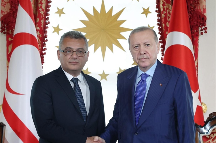 President Tufan Erhürman meets with Recep Tayyip Erdoğan, President of the Republic of...
